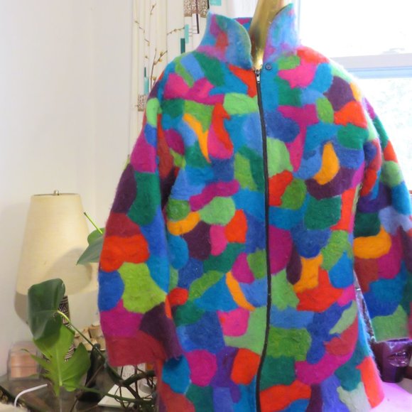 Vintage felted patchwork multicoloured April Cornell coat- stand out from crowd! - Picture 8 of 14